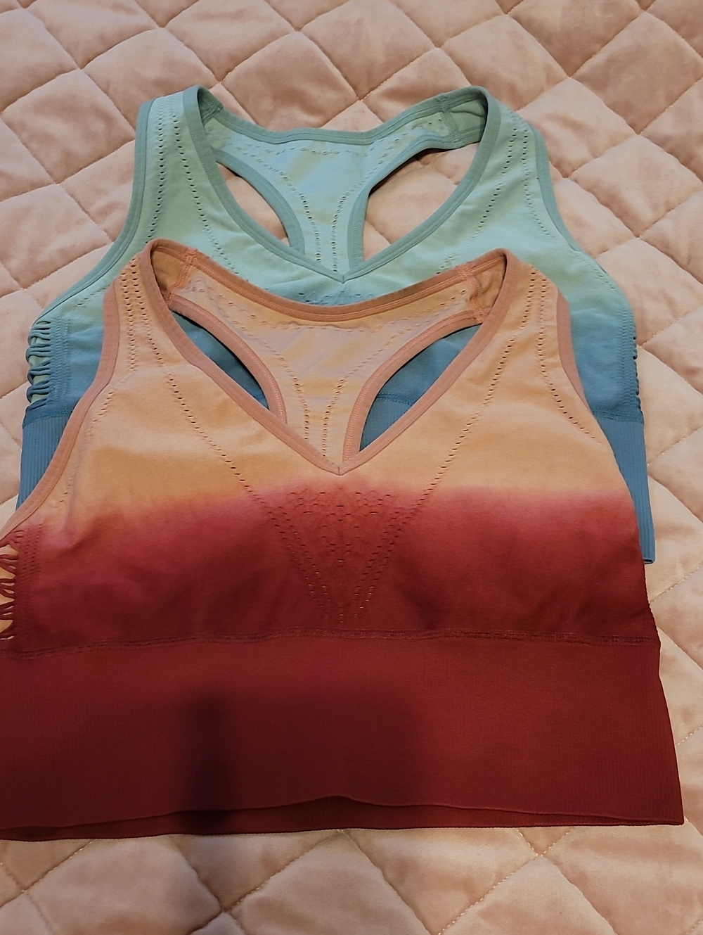 Gradient Ombre Seamless Sports Bras - Blue & Peach/Maroon